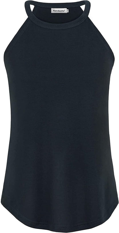 Nandashe Women Loose High Neck Tank Tops Racerback Summer Sleeveless Cami Shirts Blue / X-Large
