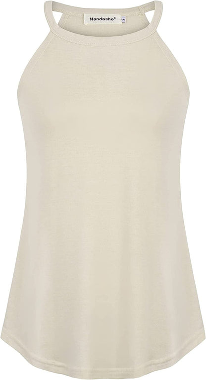 Nandashe Women Loose High Neck Tank Tops Racerback Summer Sleeveless Cami Shirts Beige / Small
