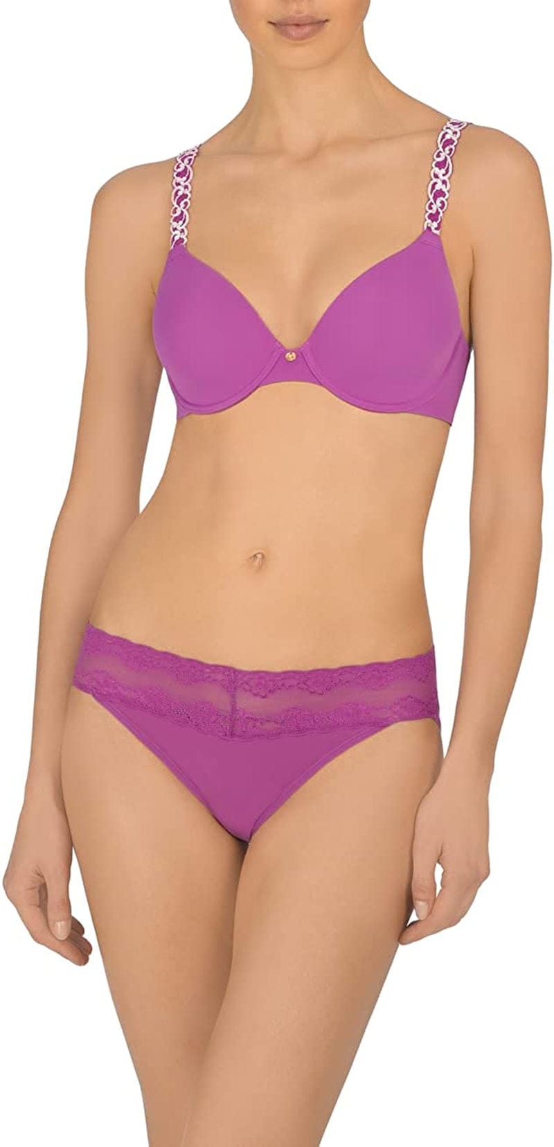 Natori Womens Pure Luxe Custom Coverage Contour Bra Bright Plum/Ballet Slipper / 32C