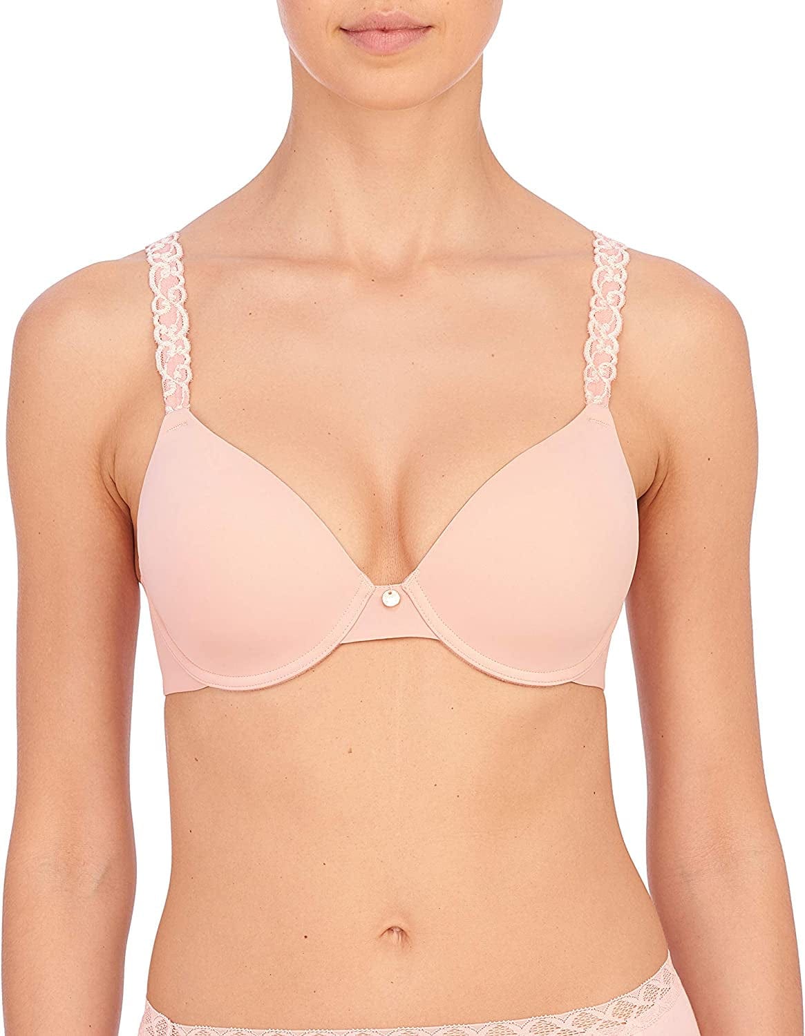 Natori Womens Pure Luxe Custom Coverage Contour Bra Delicate Peach/Sheer Pink / 34C