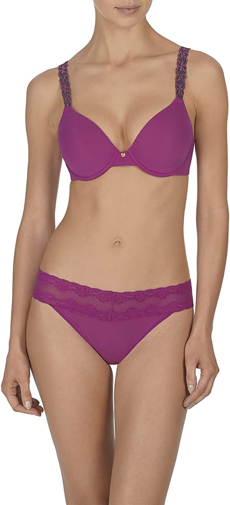 Natori Womens Pure Luxe Custom Coverage Contour Bra Wild Tulip/Graphite / 32DDD