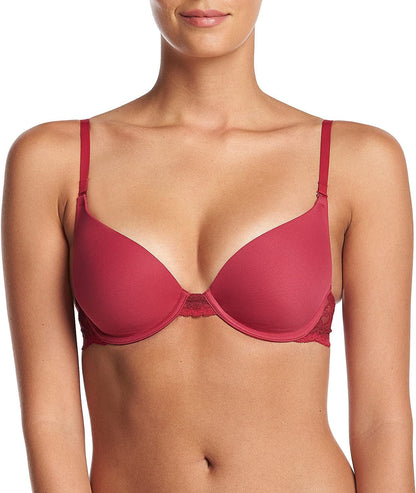 Natural Boost Demi Bra, Push-Up Lace T-Shirt Bra with Convertible Straps, Add-One-Cup-Size Push-Up T-Shirt Bra Armature Red/Romance Red / 38C