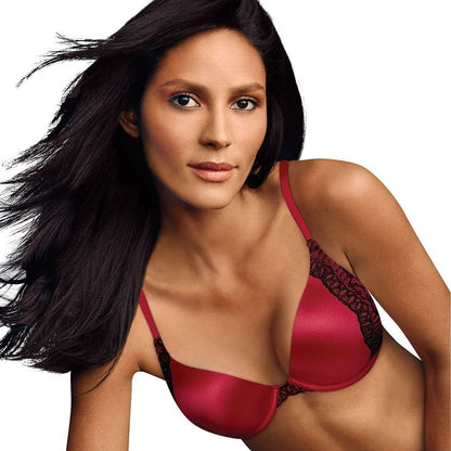 Natural Boost Demi Bra, Push-Up Lace T-Shirt Bra with Convertible Straps, Add-One-Cup-Size Push-Up T-Shirt Bra Camera Red/Black Combo / 34C