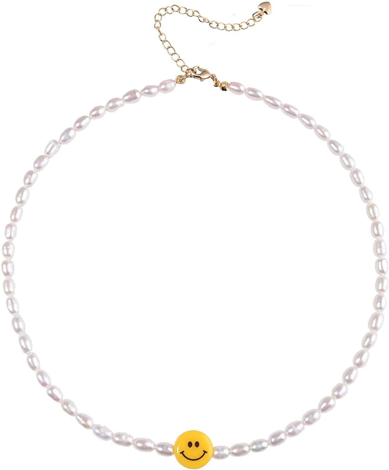Natural Freshwater Pearl "Fun Flirty" Beaded Choker Necklace Handmade Summer Boho Jewlery Gifts for Women Teen Girls G - Smiley Face Single
