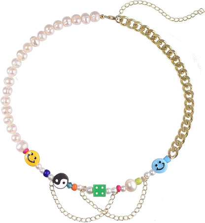 Natural Freshwater Pearl "Fun Flirty" Beaded Choker Necklace Handmade Summer Boho Jewlery Gifts for Women Teen Girls L - Happy Go Lucky - Green