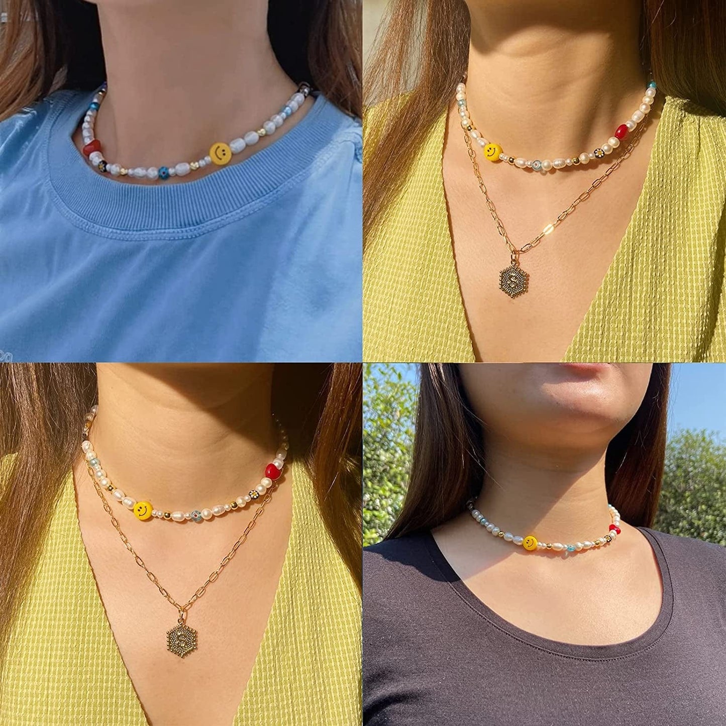 Natural Freshwater Pearl "Fun Flirty" Beaded Choker Necklace Handmade Summer Boho Jewlery Gifts for Women Teen Girls