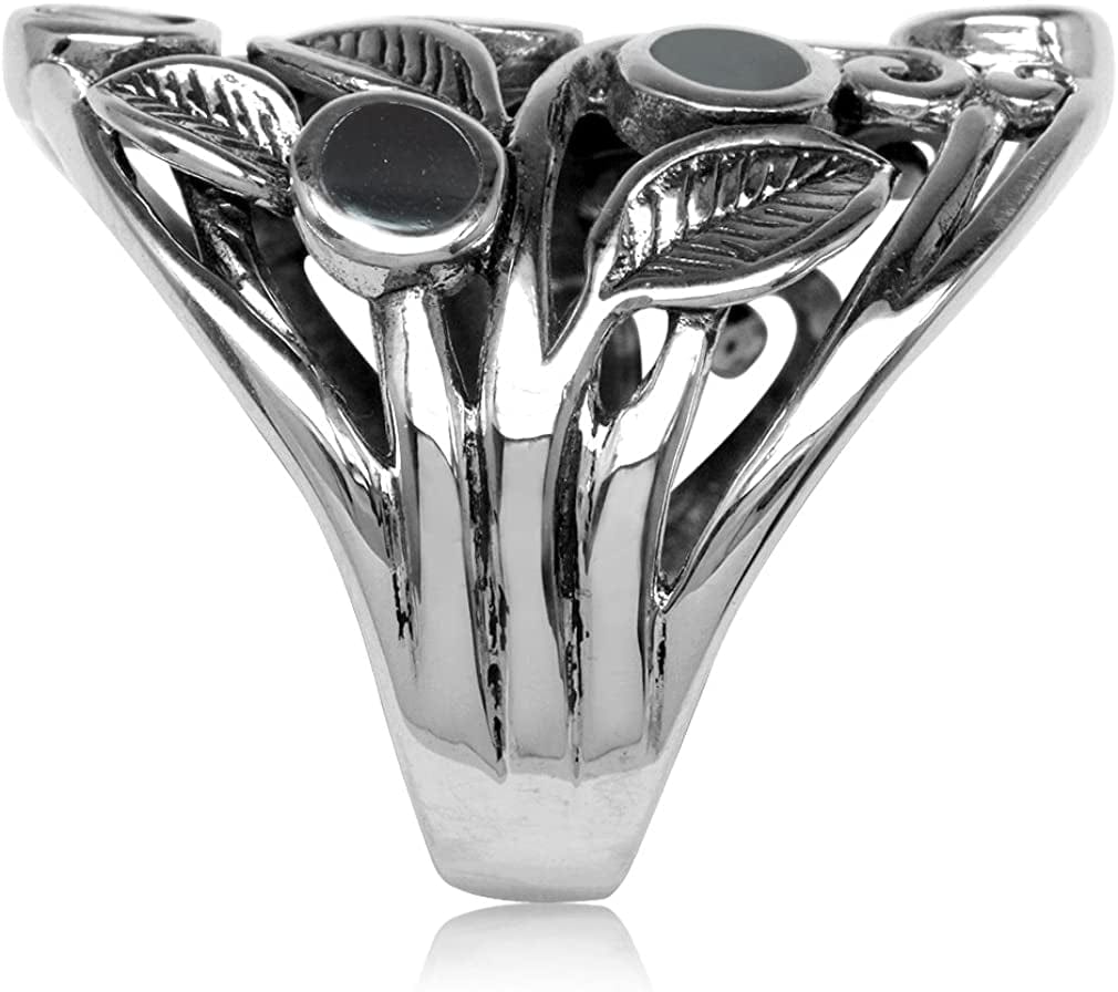 Natural or Created Stones 925 Sterling Silver Unique Filigree Leaf Ring Right Hand Jewelry for Women
