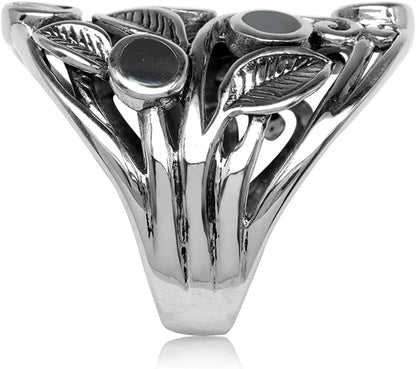 Natural or Created Stones 925 Sterling Silver Unique Filigree Leaf Ring Right Hand Jewelry for Women