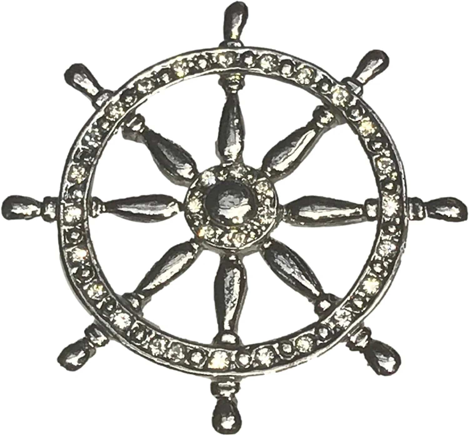 Nautical Silver Ship'S Wheel Lapel Pin Brooch