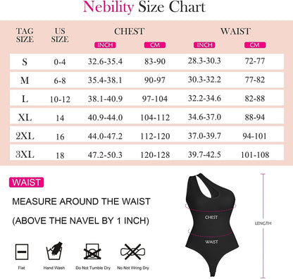 Nebility Shapewear Bodysuit for Women Sexy One Shoulder Cutout Backless Sleeveless Tank Top Thong Jumpsuit Body Shaper