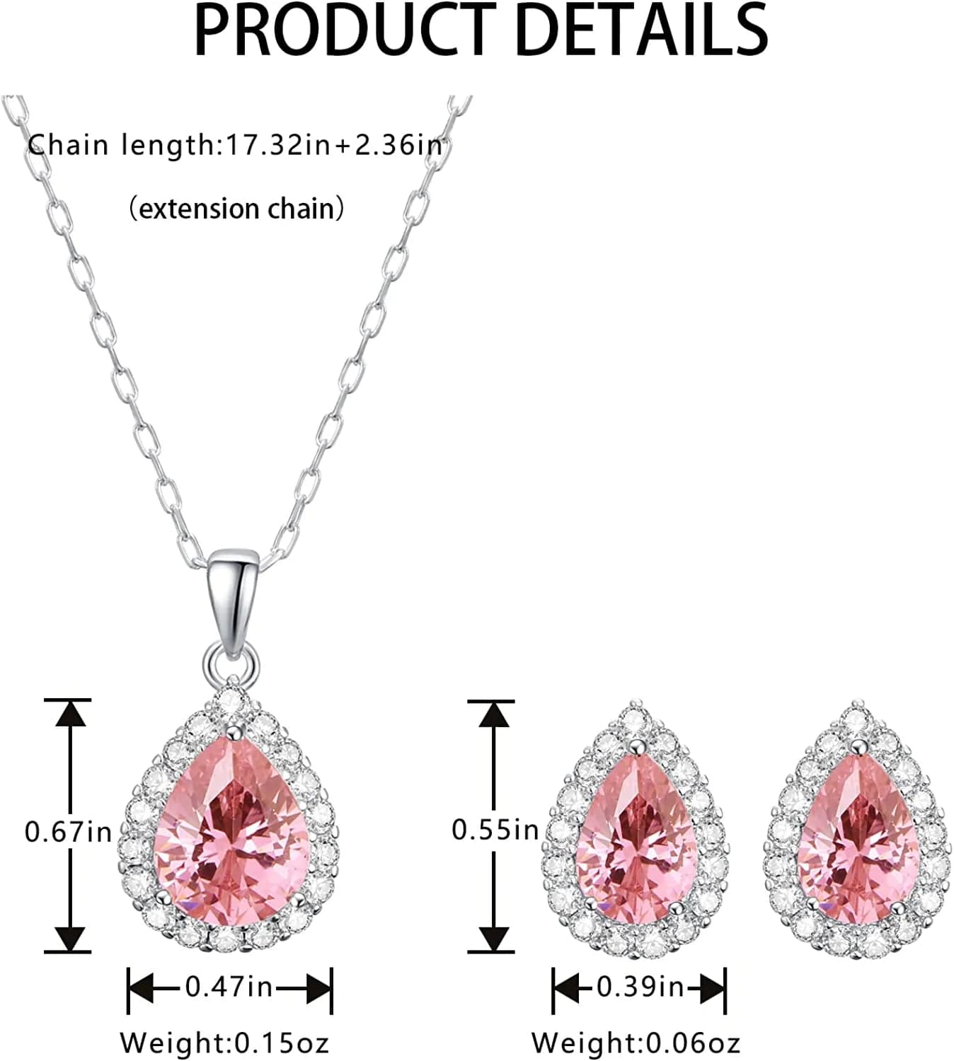 Necklace and Earrings Set Sterling Silver Plated 5A Cubic Zirconia Teardrop/Square/Heart Pendant Jewelry Set Wedding Party Gifts for Girlfriend Mom Wife