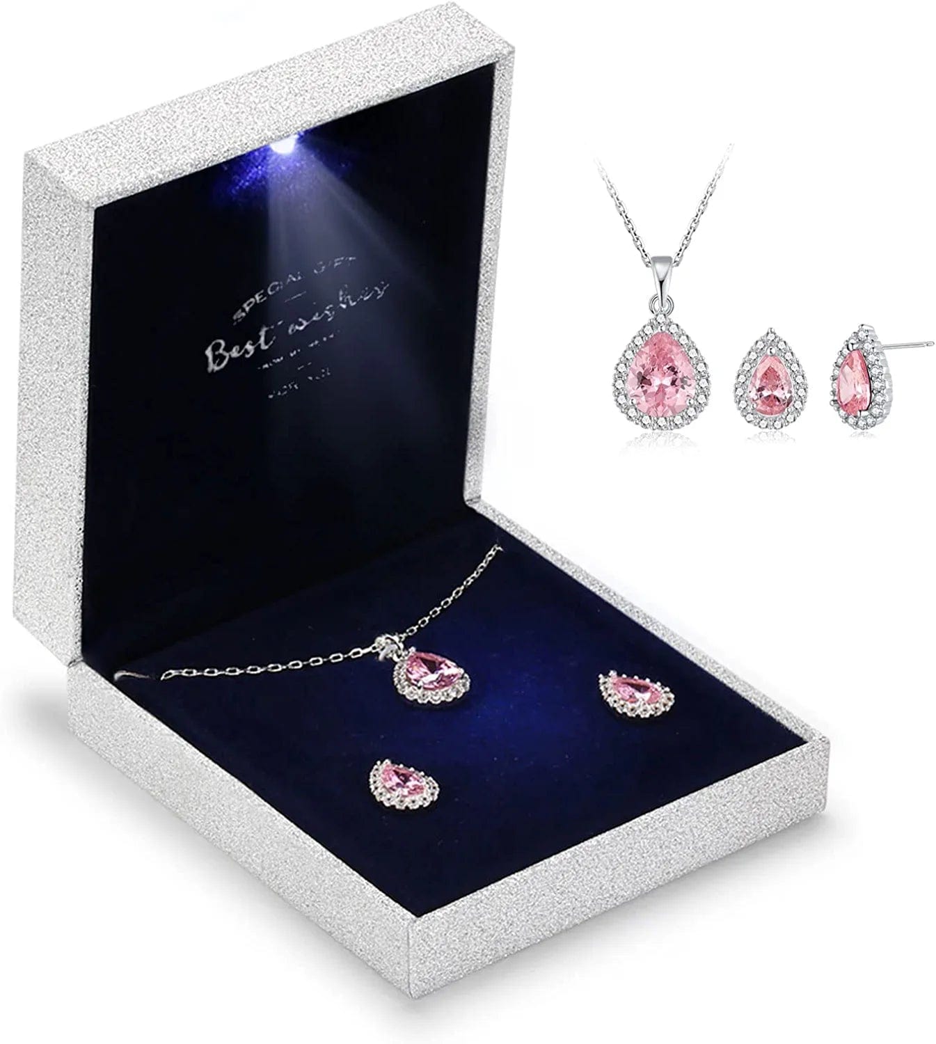 Necklace and Earrings Set Sterling Silver Plated 5A Cubic Zirconia Teardrop/Square/Heart Pendant Jewelry Set Wedding Party Gifts for Girlfriend Mom Wife