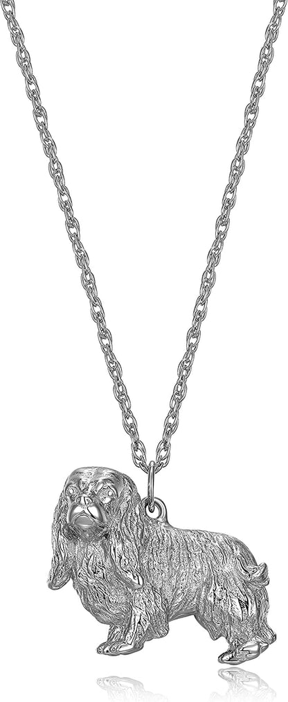 Necklace for Women and Girls - Rhodium Plated Sterling Silver Necklace with Dog or Cat Breed Pendant Rope Chain with Easy Closure Lobster Claw Clasp, 18 Inch Cavalier King Charles