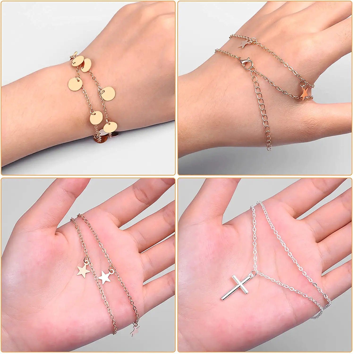 Necklaces Set for Women Teen Girls, 24Pcs Silver Gold Simple Trendy Layered Necklace Pack, Fashion Dangle Pendant Necklaces Costume Jewelry for Sweaters, Jeans, Skirts, Vests and Daily Dress Style 1