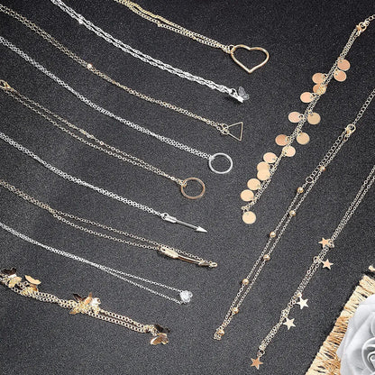 Necklaces Set for Women Teen Girls, 24Pcs Silver Gold Simple Trendy Layered Necklace Pack, Fashion Dangle Pendant Necklaces Costume Jewelry for Sweaters, Jeans, Skirts, Vests and Daily Dress Style 1
