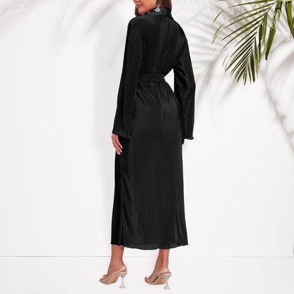 Neufigr Shirt Dresses for Women 2023 Fall Dresses Vneck Long Sleeve Maxi Button down Dress Casual Ruffle Tunic Tops with Belt