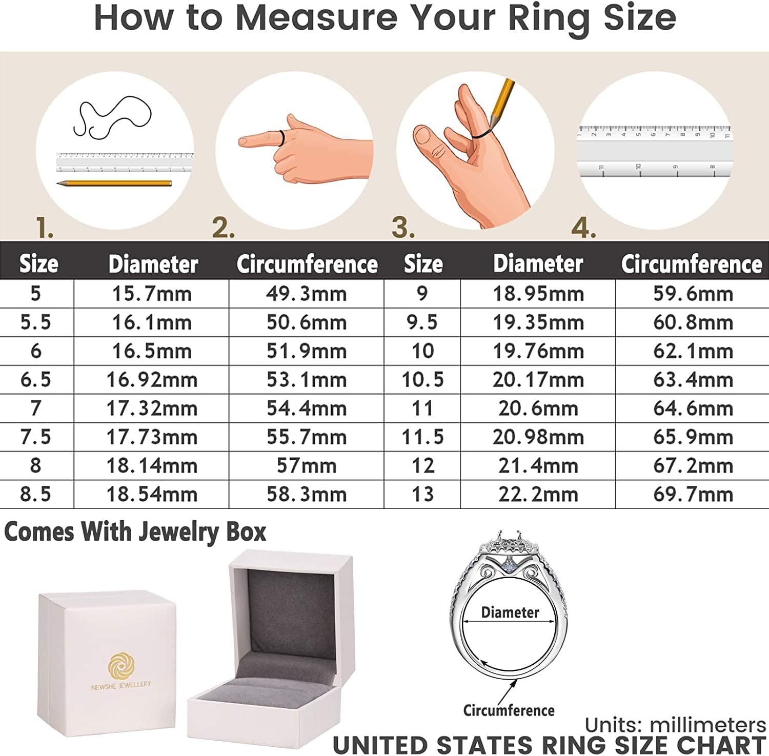 Newshe Vintage Rings for Women Gemstone Ring 925 Sterling Silver Blue Sapphire Princess Cz Size 5-13