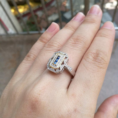 Newshe Vintage Rings for Women Gemstone Ring 925 Sterling Silver Blue Sapphire Princess Cz Size 5-13