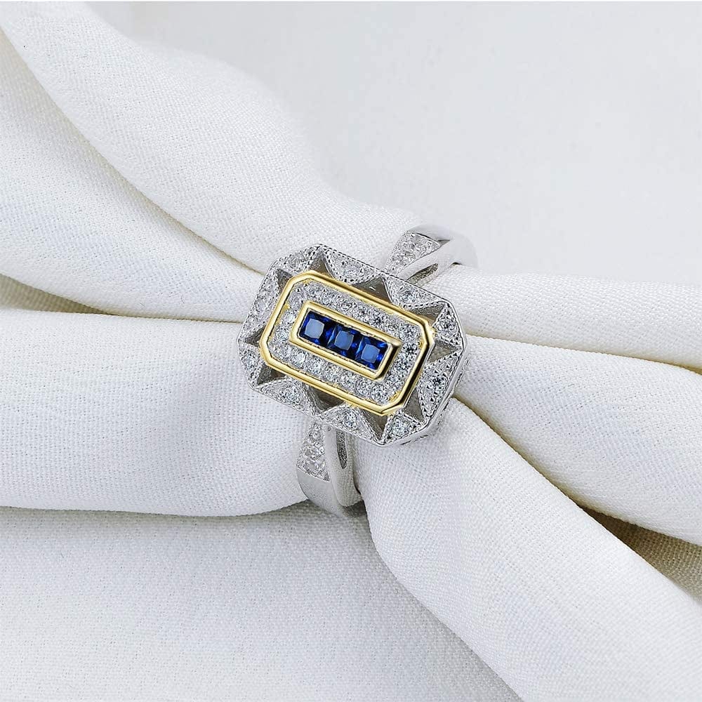 Newshe Vintage Rings for Women Gemstone Ring 925 Sterling Silver Blue Sapphire Princess Cz Size 5-13