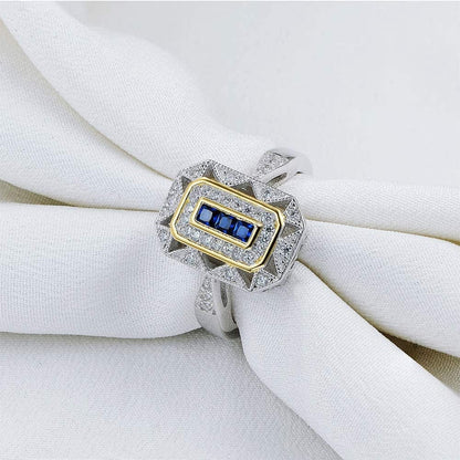 Newshe Vintage Rings for Women Gemstone Ring 925 Sterling Silver Blue Sapphire Princess Cz Size 5-13