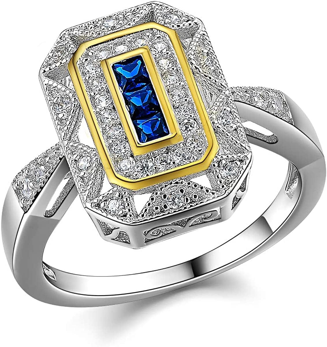 Newshe Vintage Rings for Women Gemstone Ring 925 Sterling Silver Blue Sapphire Princess Cz Size 5-13 10