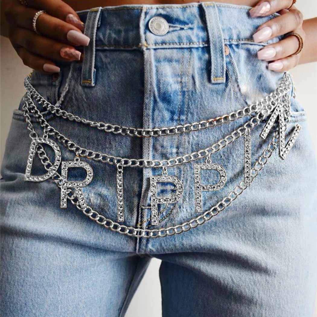 Nicute Layered Waist Chain Letters Rhinestone Belly Chains Fashion Crystal Body Jewelry for Women and Girls (Silver) Apparel & Accessories > Jewelry > Body Jewelry Nicute Silver  