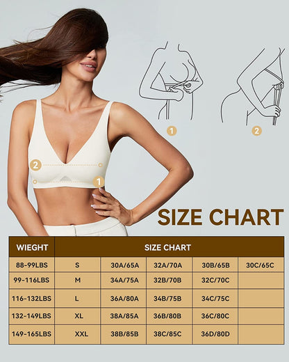 Niidor Seamless Wireless Bra V Neck Invisible Comfort Bra Breathable Wirefree Bralette Thin Soft Everyday Bra for Women