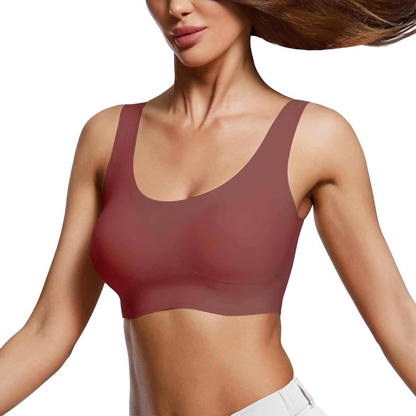 Niidor Women'S Seamless Wireless Invisible Bra Thin Soft Comfy Daily Bra Pullover Wirefree T-Shirt Bra with Removable Pads 03# Misty Merlot / Medium