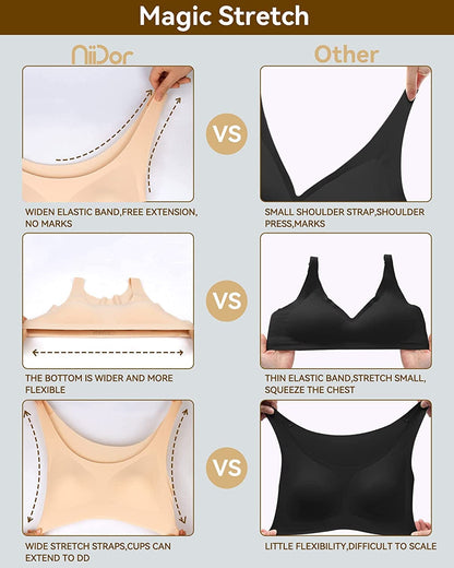 Niidor Women'S Seamless Wireless Invisible Bra Thin Soft Comfy Daily Bra Pullover Wirefree T-Shirt Bra with Removable Pads