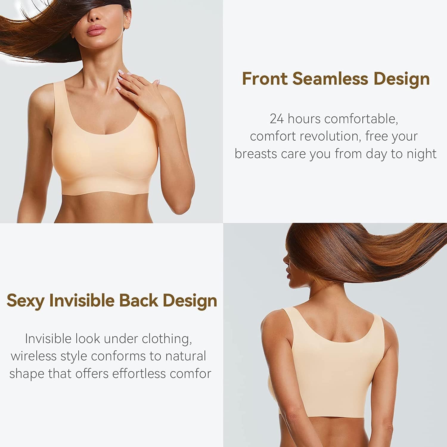 Niidor Women'S Seamless Wireless Invisible Bra Thin Soft Comfy Daily Bra Pullover Wirefree T-Shirt Bra with Removable Pads