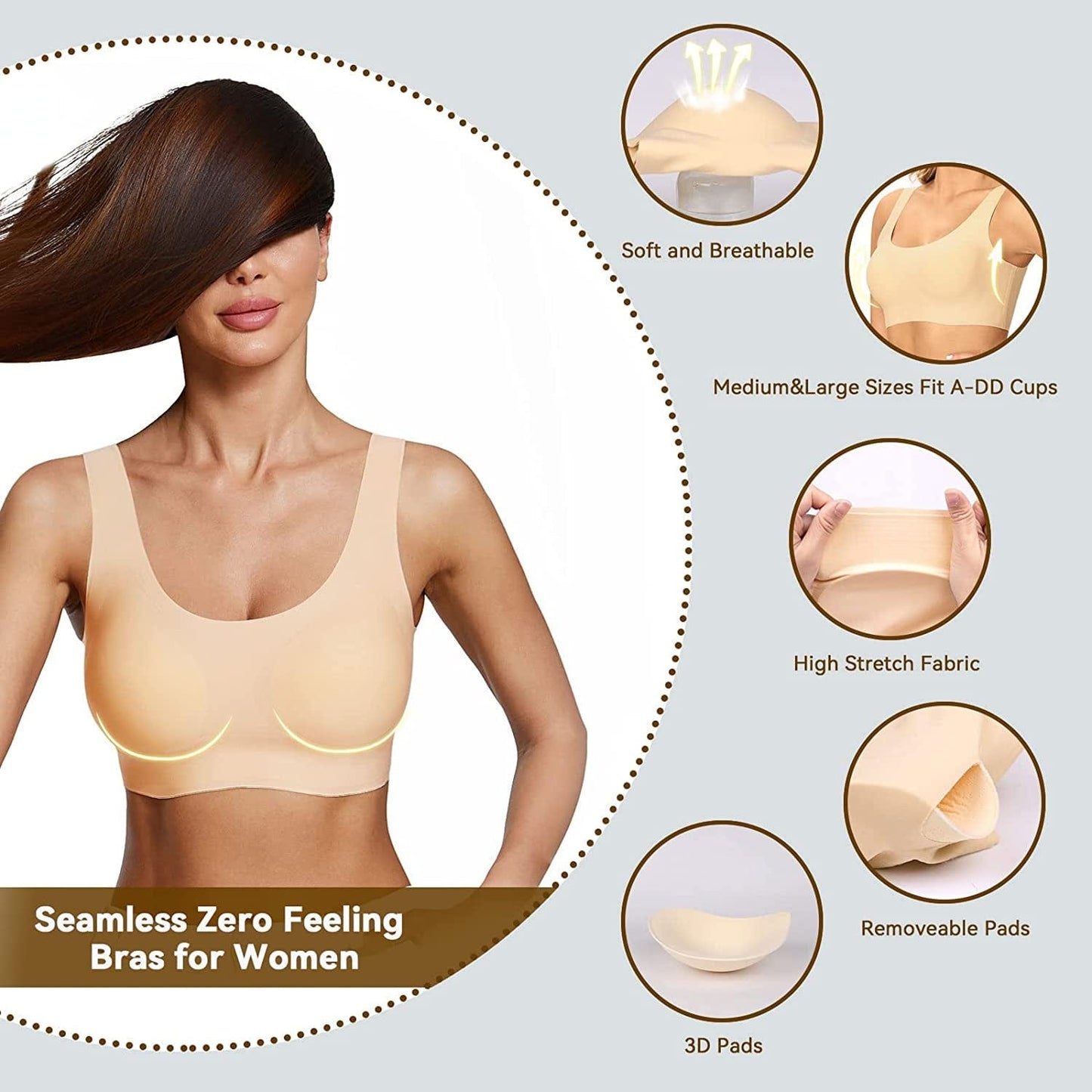 Niidor Women'S Seamless Wireless Invisible Bra Thin Soft Comfy Daily Bra Pullover Wirefree T-Shirt Bra with Removable Pads