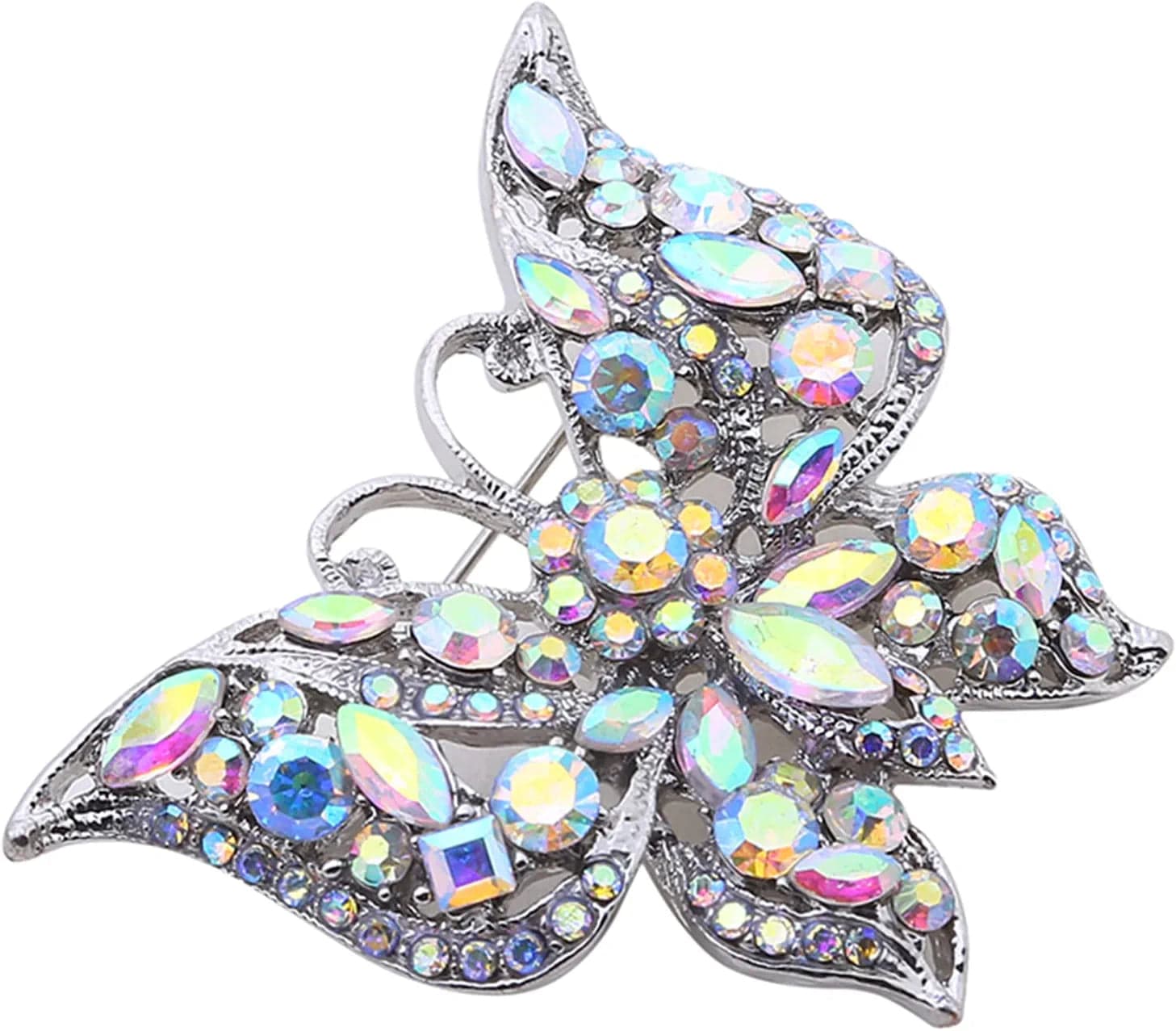 Nikolay Butterfly Brooch Multicolor Faux Crystal Lapel Pin Costume Jewelry for Women Men Hat Backpacks Decor,Color (AL726-B), 5.8X4.7Cm