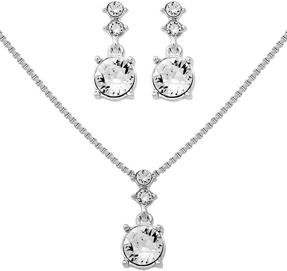 NINE WEST Silver-Tone and Crystal Necklace and Earrings Set