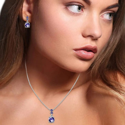 NINE WEST Silver-Tone and Purple Necklace and Earrings Set