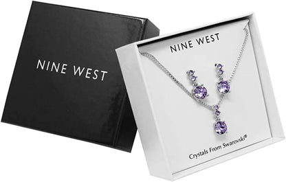 NINE WEST Silver-Tone and Purple Necklace and Earrings Set
