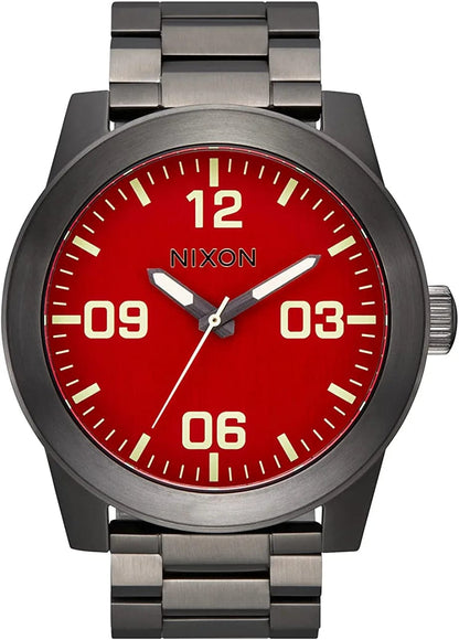 Nixon Corporal SS A346. 100M Water Resistant XL Men’S Watch (48Mm Watch Face. 24Mm Stainless Steel Band) Red / Gunmetal