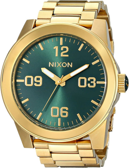 Nixon Corporal SS A346. 100M Water Resistant XL Men’S Watch (48Mm Watch Face. 24Mm Stainless Steel Band) Gold-Tone/Green Sunray