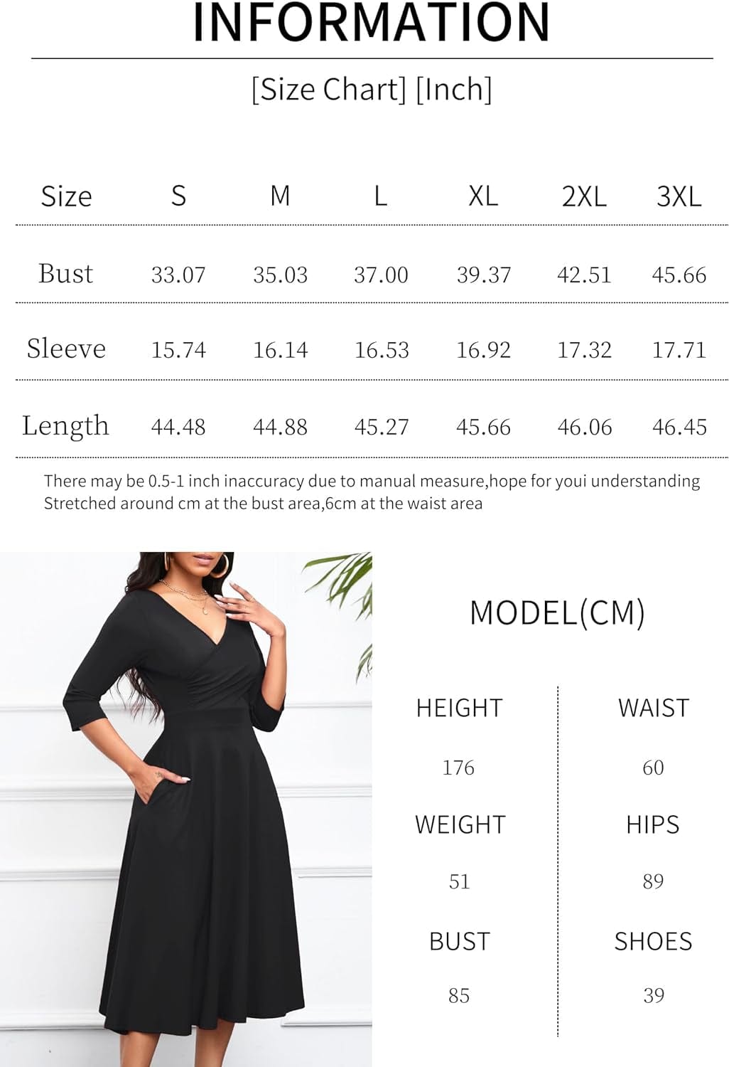 Nmoder Women'S Casual Wrap Flared Midi Dress Wedding Guest Cocktail Tea Dresses A-Line Swing V-Neck 3/4 Sleeve