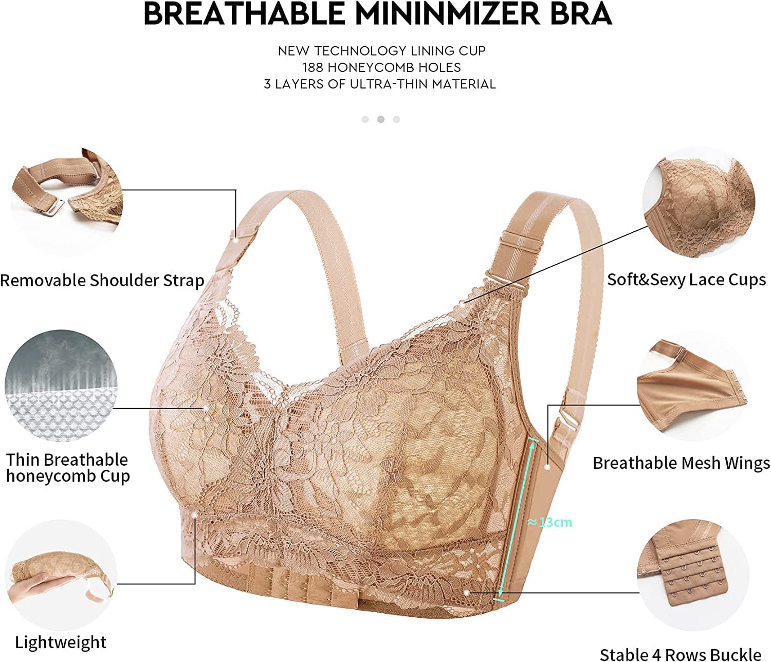 No Wire plus Size Full Coverage Unpadded Minimizer Comfortable Women'S Bra