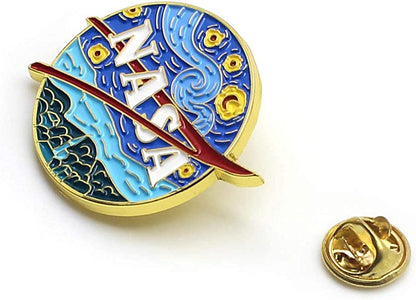 Novelty Starry NASA Logo Enamel Lapel Pin Funny Van Gogh Starry Night Painting Badge Pin for Backpacks Jackets Bags Starry NASA Logo