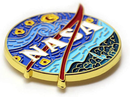 Novelty Starry NASA Logo Enamel Lapel Pin Funny Van Gogh Starry Night Painting Badge Pin for Backpacks Jackets Bags Starry NASA Logo