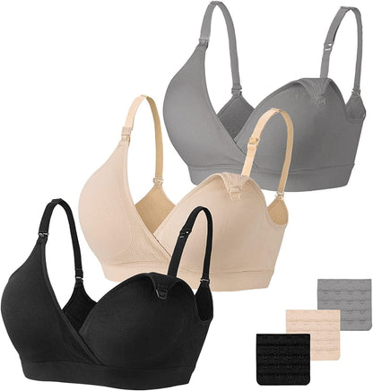 Nursing Bra 3 Pack Seamless V Neck Maternity Bra Women Pregnancy Breastfeeding Bra Black,nude,grey / Small