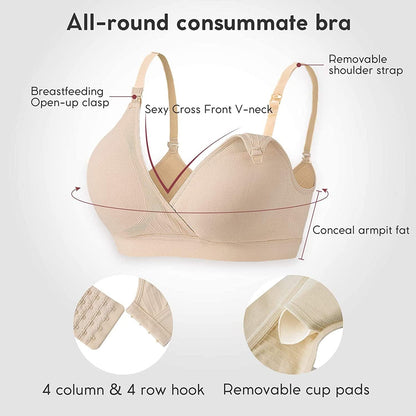Nursing Bra 3 Pack Seamless V Neck Maternity Bra Women Pregnancy Breastfeeding Bra