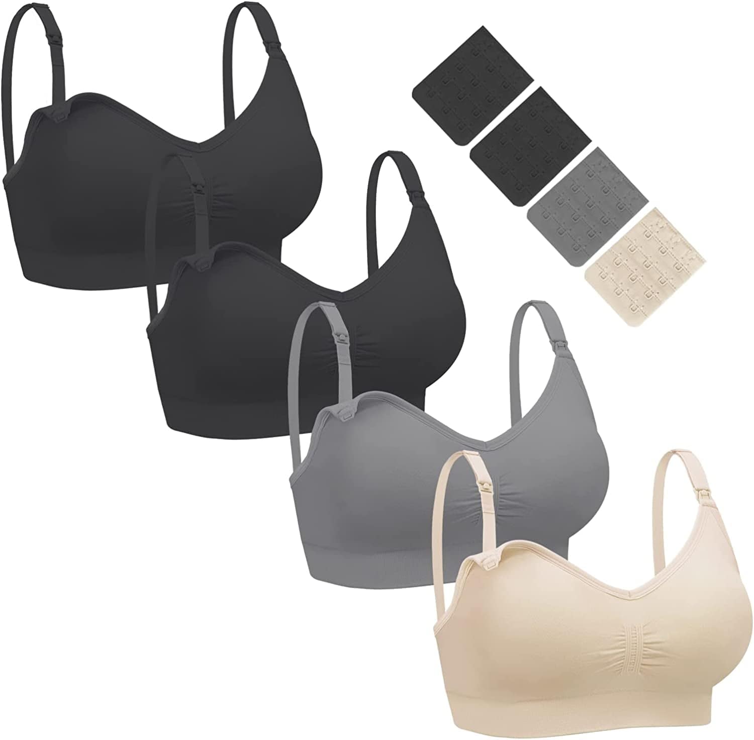 Nursing Bra 3 Pack Womens Maternity Breastfeeding Bra Wireless Sleep Bra Bralette with Extenders & Clips 2 Black/1 Grey/ 1 Beige / Small