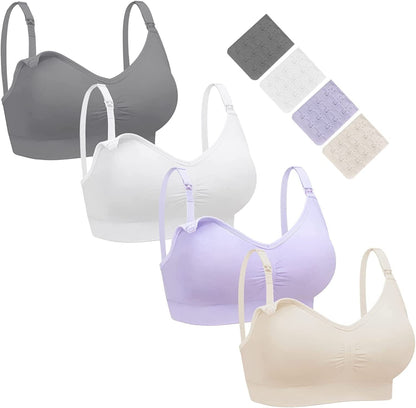 Nursing Bra 3 Pack Womens Maternity Breastfeeding Bra Wireless Sleep Bra Bralette with Extenders & Clips Grey/Whtie/Pink/Purple / Small