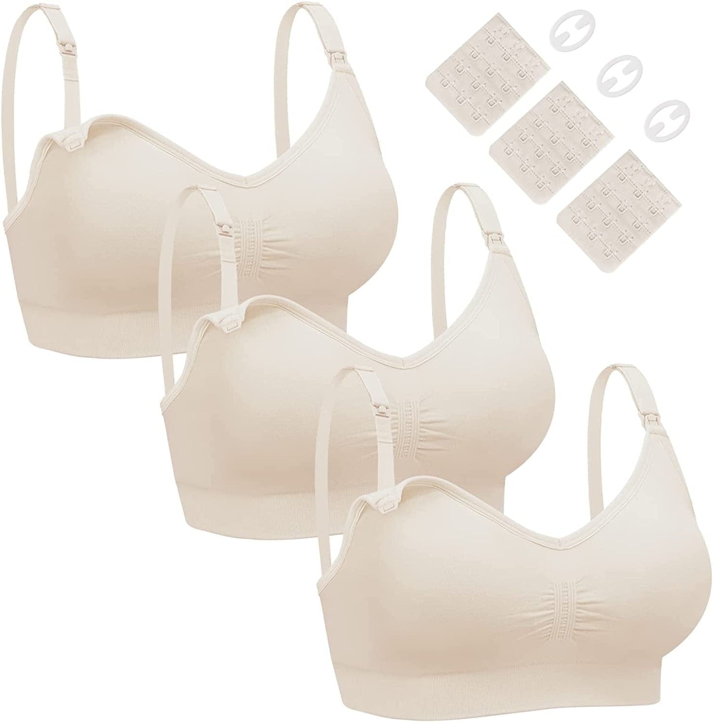 Nursing Bra 3 Pack Womens Maternity Breastfeeding Bra Wireless Sleep Bra Bralette with Extenders & Clips 3 × Pink / Small
