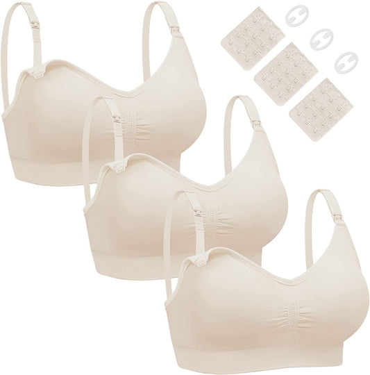 Nursing Bra 3 Pack Womens Maternity Breastfeeding Bra Wireless Sleep Bra Bralette with Extenders & Clips 3 × Pink / Small