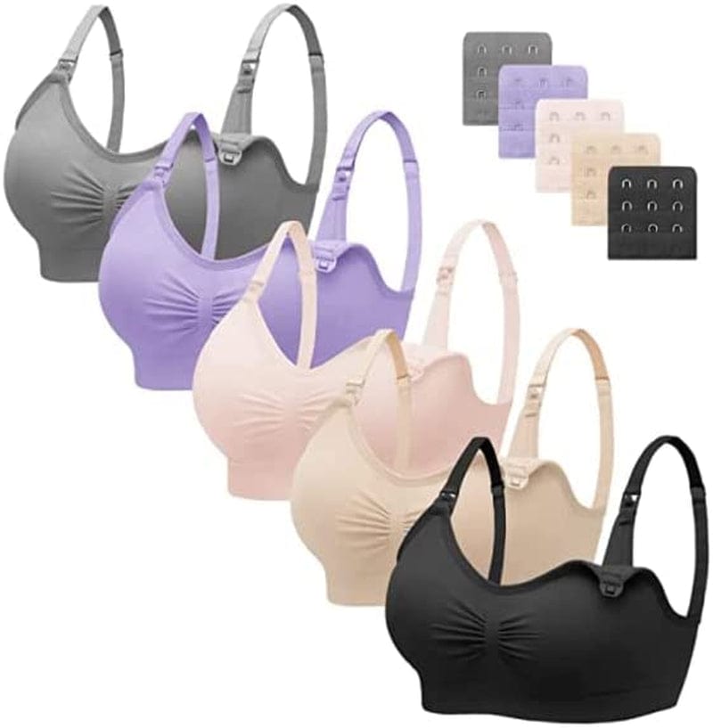 Nursing Bra 5 Pack Womens Maternity Breastfeeding Bra Seamless Wireless Sleep Bra with Bra Extenders 5 Pack Multicoloured M / X-Large