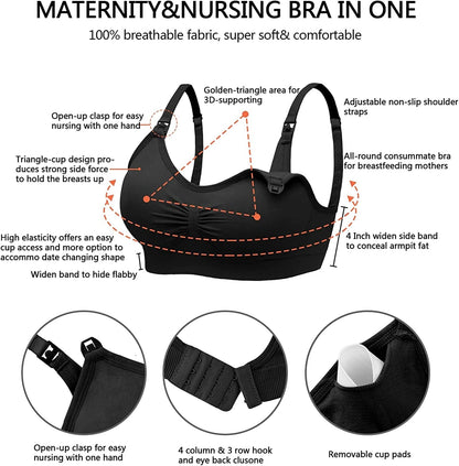 Nursing Bra 5 Pack Womens Maternity Breastfeeding Bra Seamless Wireless Sleep Bra with Bra Extenders
