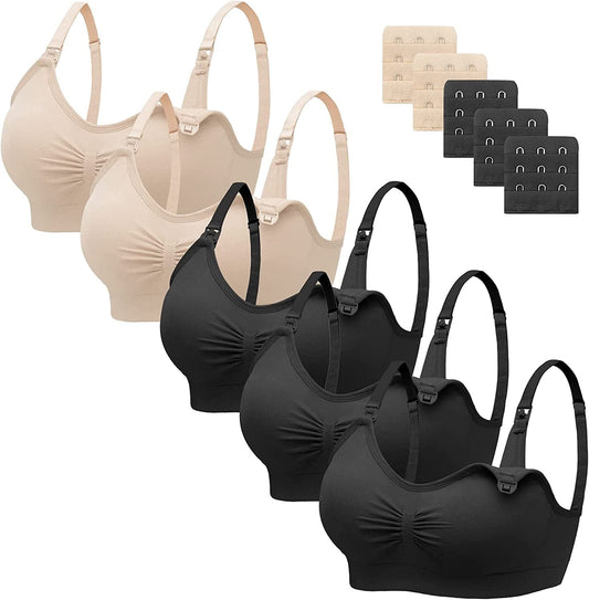 Nursing Bra 5 Pack Womens Maternity Breastfeeding Bra Seamless Wireless Sleep Bra with Bra Extenders 5 Pack Multicoloured K / X-Large